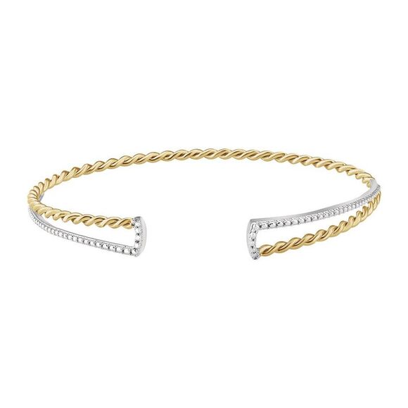 14K Yellow & White Gold Twisted Rope Cuff Bracelet, 7 Inch - Picture 1 of 3